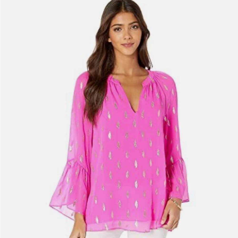 Pink Women's Blouse with Silver Accents